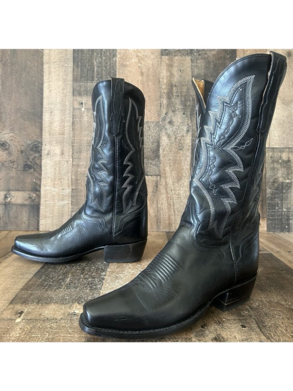 El Dorado Handmade Square Toe Black Western Cowboy Boots Mens 9 D - Picture 12 of 12